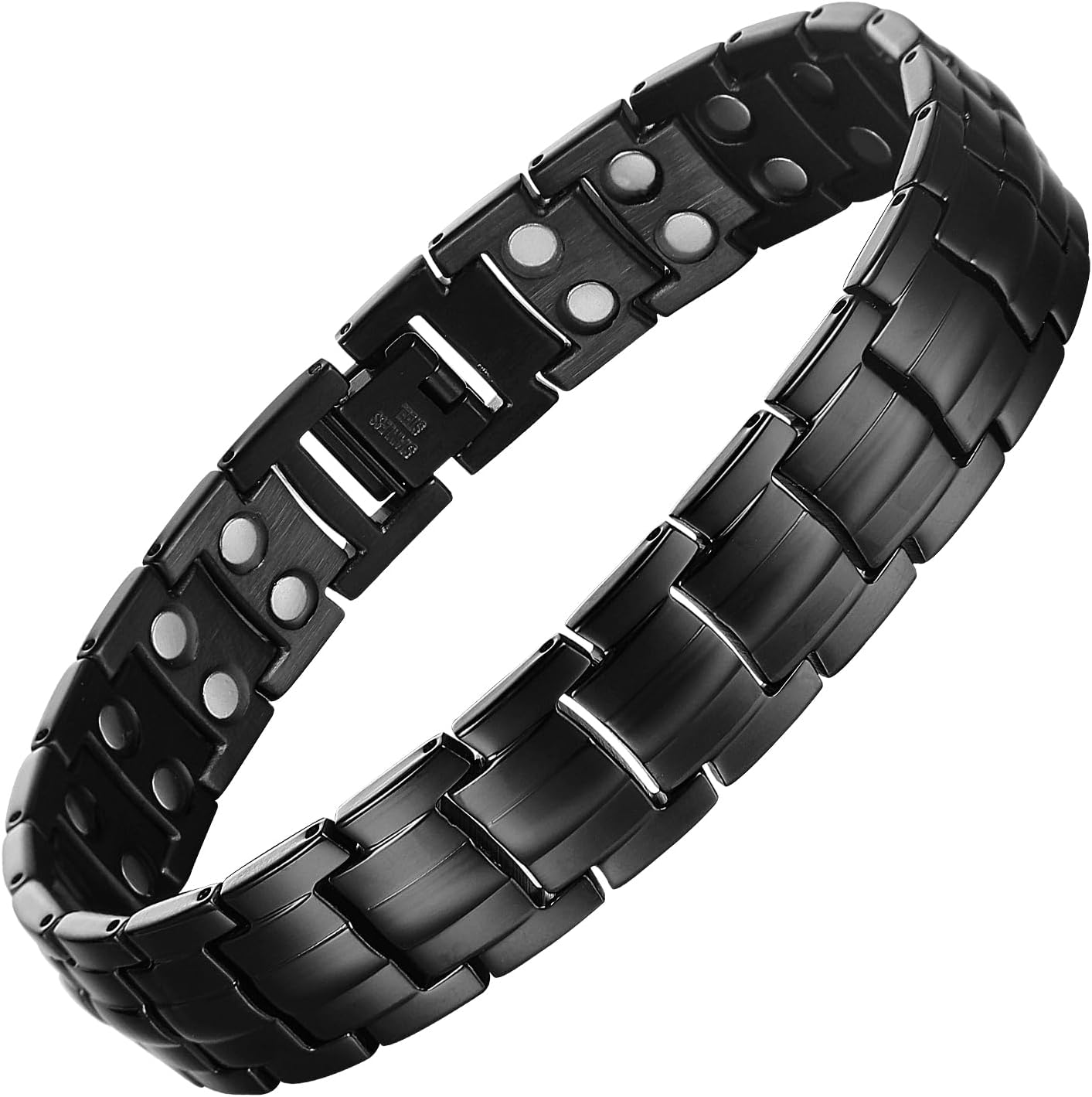 MagEnergy Titanium Steel Magnetic Bracelets for Men, Double Row Ultra Strength Magnets Wristband Magnetic Brazaletes with Adjustable Links Removal Tool & Jewelry Gift Box (A-Black)