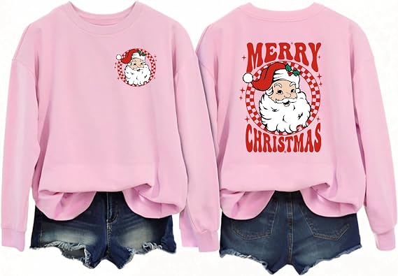 Merry Christmas Santa Sweatshirt for Women Lightweight Holiday Pullover, Casual Festive Winter Top