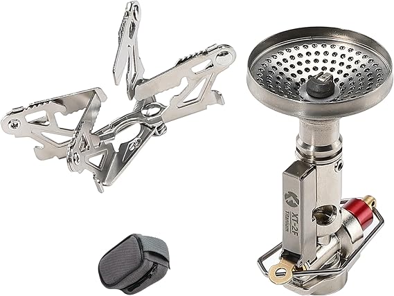 CAMPINGMOON Titanium Canister Top Stove Ultralight Backpacking w Pressure Regulator 2.4oz Wind-Resistant Gas Burner Compact High Altitude Cold Weather Hiking Camping 4Flex igniter XT-2F