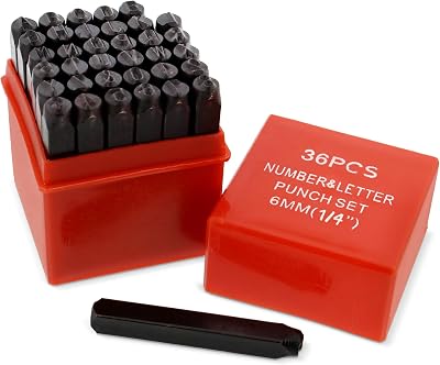 ABN Metal Large 14in Stamping 36-Piece Tool Kit Alphabet, Numbers, Symbols Steel Embossing & Engraving Stamp Set