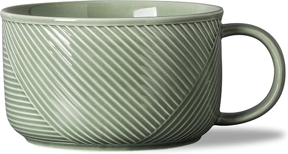Ceramic Soup Bowl with Handle, 38 oz Microwave Safe, Pea Green
