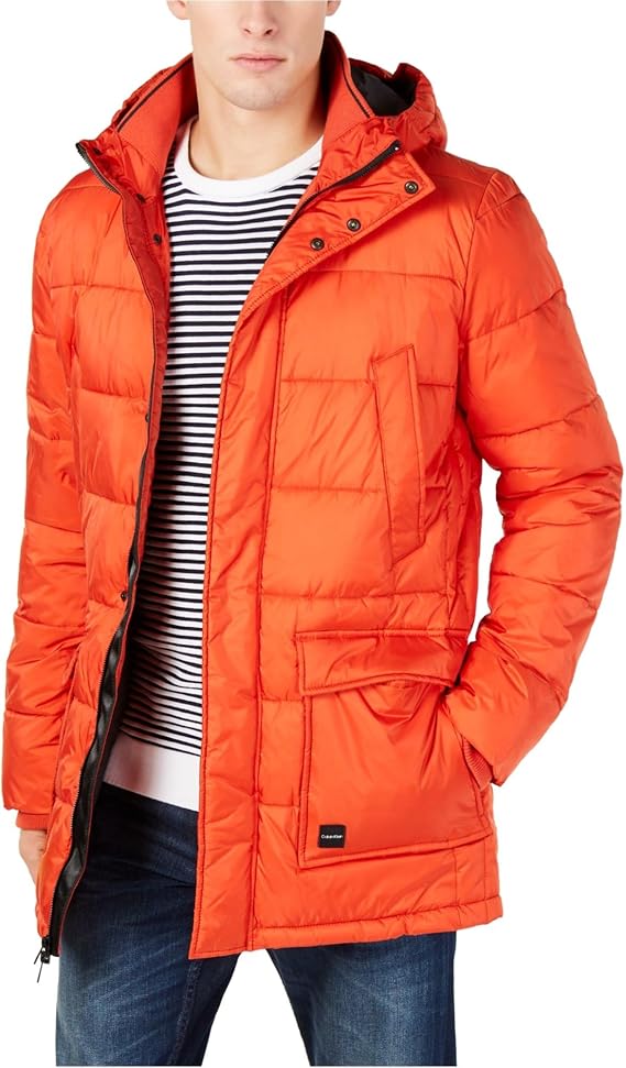 Calvin Klein Mens Winter Hooded Puffer Jacket, X-Small