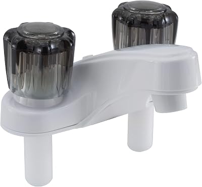 RecPro RV 4 Bathroom Faucet | White Faucet | Smoke Handles | Hot & Cold Labels