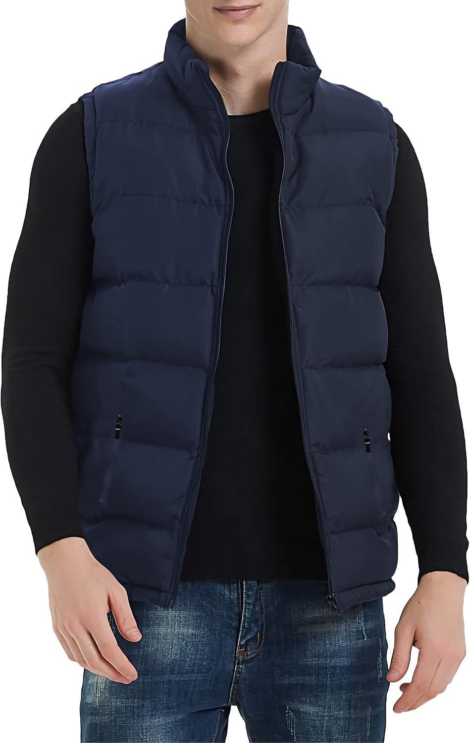 TUVEKE Mens Puffer Vest Water-Resistant winter outdoor Zipper Sleeveless Warm puffey jacket Size M To 3XLMulticolor