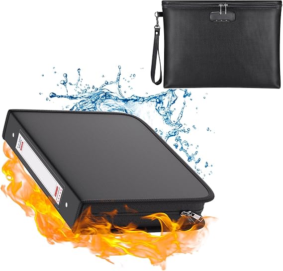 Fireproof 3 Ring Binder with Zipper, Fireproof Document Bag with Lock