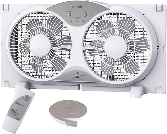 shinic Window Fan, 2026 Upgraded Version Quiet Window Exhaust Fan, Reversible Air Flow 9 Inch Blade Full Remote Control 3 Adjustable Width 24"-14.6" Adjustable for Bathroom & Kitchen ETL Listed