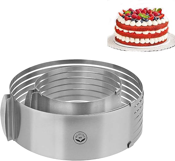 Stainless Steel Mousse Cake Rings 2 Pieces Cakes Slicer Adjustable Multilayer Circular Molding Plating Forming Round Pastry Rings, Set of 2 (10 to 12 + 6 to 8 x 3.2 H)