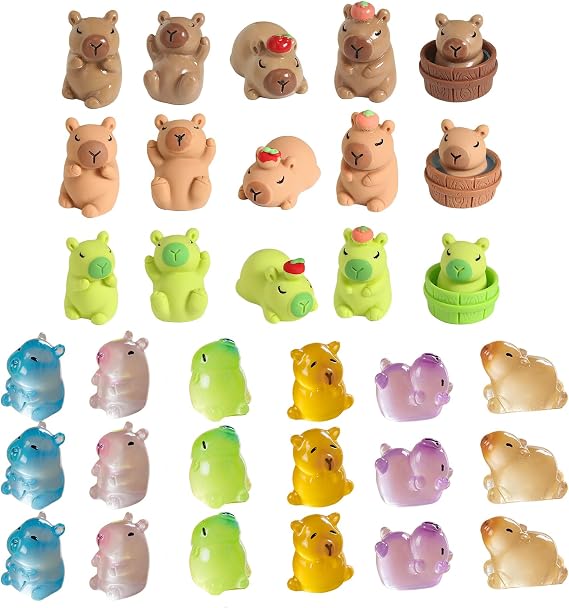 Resin Capybara Figurines – 33 Pcs Glow in The Dark Mini Animals, Colour Changing Tiny Decorations for Fairy Garden, Plant Pots, Desk & DIY Crafts