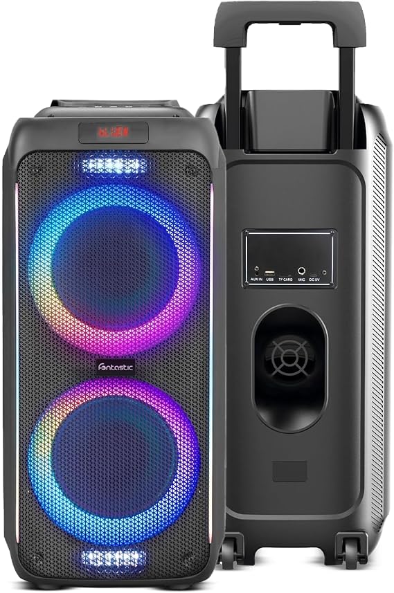 Fontastic Zeal Party Speaker - Bluetooth Speaker with USB Playback AUX and MicroSD - Karaoke Box with Microphone and LED Light Effects - Portable Sound System - Black (Zeal 600)