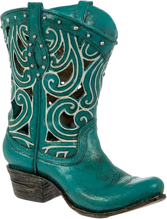 Hobby Lobby Cowboy Boot Vases, 6.81" H x 6.25" W x 3.31" D, (Turquoise)