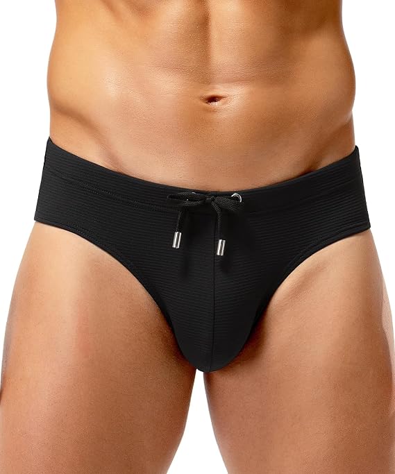 Casey Kevin Mens Low Rise Swim Briefs Solid Striped Texture Bikini Swimwear