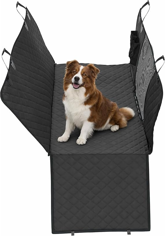 Dog Car Seat Cover for Back Seat, Waterproof, Scratchproof, Nonslip, Dog Hammock for Car, Safety Harness Included, Seat Covers for Pet Dogs, Truck & SUV Size (Black)