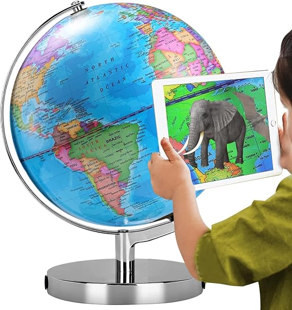 AR Illuminated World Globe for Kids - Rewritable, Colorful, Easy-to-Read, High-Definition Map, Educational Interactive STEM Toy, Light-Up Lamp, LED Night Light Decor