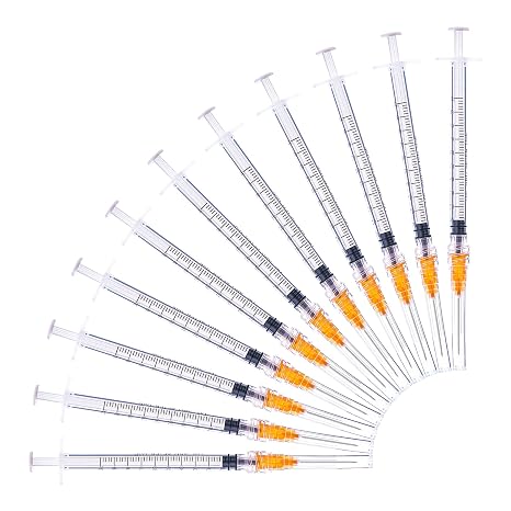 1ml Syringe with 25 Gauge 1 Inch Lab Disposable Luer Lock Syringe, 20 Pack