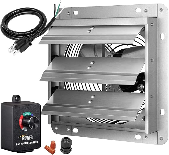 iPower 7 Inch Shutter Exhaust Fan Aluminum with Speed Controller and Power Cord Kit ,High Speed, 1680 RPM, 760 CFM, Silver