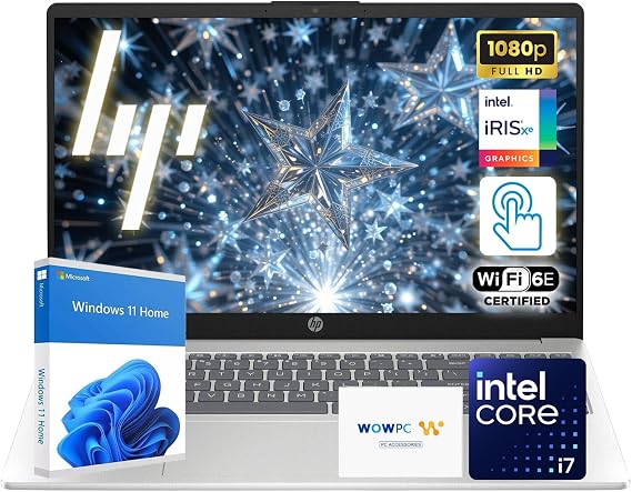 HP 15.6" FHD Touchscreen Laptop | Intel Core i7 Processor | 64GB DDR4 RAM | 2.5TB Storage (2TB PCIe SSD + 500GB External) | Win 11 | Wi-Fi 6E | Full-Size Keyboard with Numeric Keypad | WOWPC Bundle