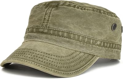VOBOOM Washed Cotton Military Cadet Army Caps Unique Design Vintage Flat Top Hat