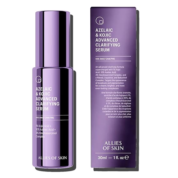 Allies of Skin Azelaic & Kojic Clarifying Face Serum, 1 Fl Oz | Clinically Proven To Visibly Calm Redness, Fade The Appearance Of Uneven Pigmentation & Smooth Texture, With 10% Azelaic Acid