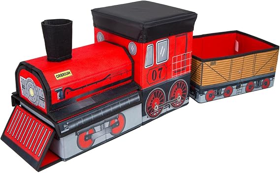 Orbrium Train Shaped Collapsible Toys Storage Bin Organizer for Trains and Tracks, Thomas Wooden Train, Thomas the Tank Engine and Trackmaster Christmas Gift for Toddlers Kids 3 4 5 6 7 8