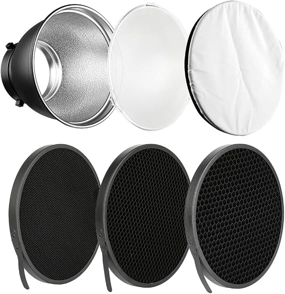 Soonpho 7" Standard Reflector Diffuser Lamp Shade Dish with 10 /30/ 50 Degree Honeycomb Grid White Soft Cloth for Bowens Mount Studio Strobe Flash Light Speedlite
