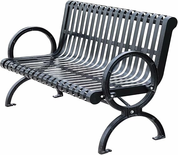 59" Outdoor Garden Patio Bench, Iron Metal Steel Frame Park Bench, Heavy-Duty Outside Benches with Backrest and Armrest for Lawn, Porch, Backyard, Balcony, Weatherproof Anti-Rust (Color : Black