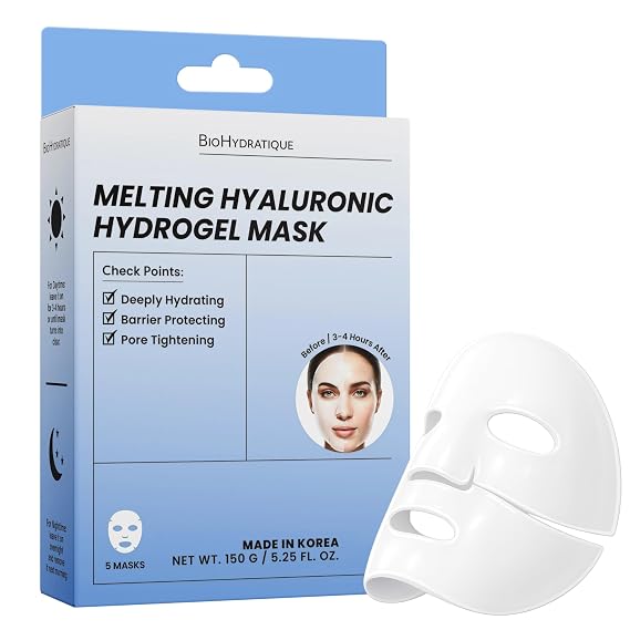 Melting Hydrogel Face Mask with Hyaluronic Acid Deep Hydration & Pore Tightening, Glass Skin Look Dermatologist Tested, Anti Aging Korean Skin Care, Vegan, Clean Beauty Pack of 5