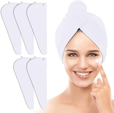 TENSTARS 5 Pack Thicken Microfiber Hair Towel Wrap for Women - Elastic Loop Design - 320GSM Coral Velvet - Quick Dry Hair Turban - 11x28 Inch White