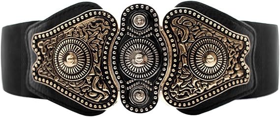 maikun Women's Wide Stretch Elastic Waist Cinch Belt Fashion Vintage Metal Buckle Dress Belt