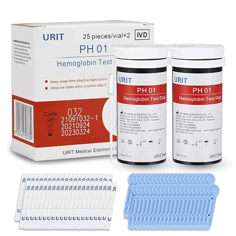 50 Hemoglobin Test Strips for URIT Hemoglobin Test Meter (Meter is not Include), Easy for Home Use, 50 Test Strips Total with 50 Lacets.