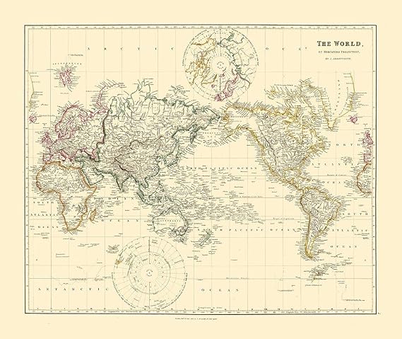 Posterazzi Mercator Projection 1844 Arrowsmith Poster Print, Multicolor
