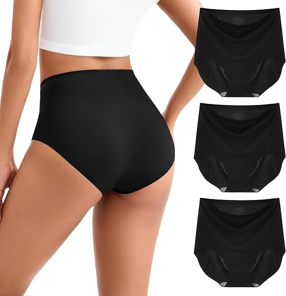 INNERSY Women's High Waist Seamless Underwear No Show Panties Full Coverage Briefs 3-Pack