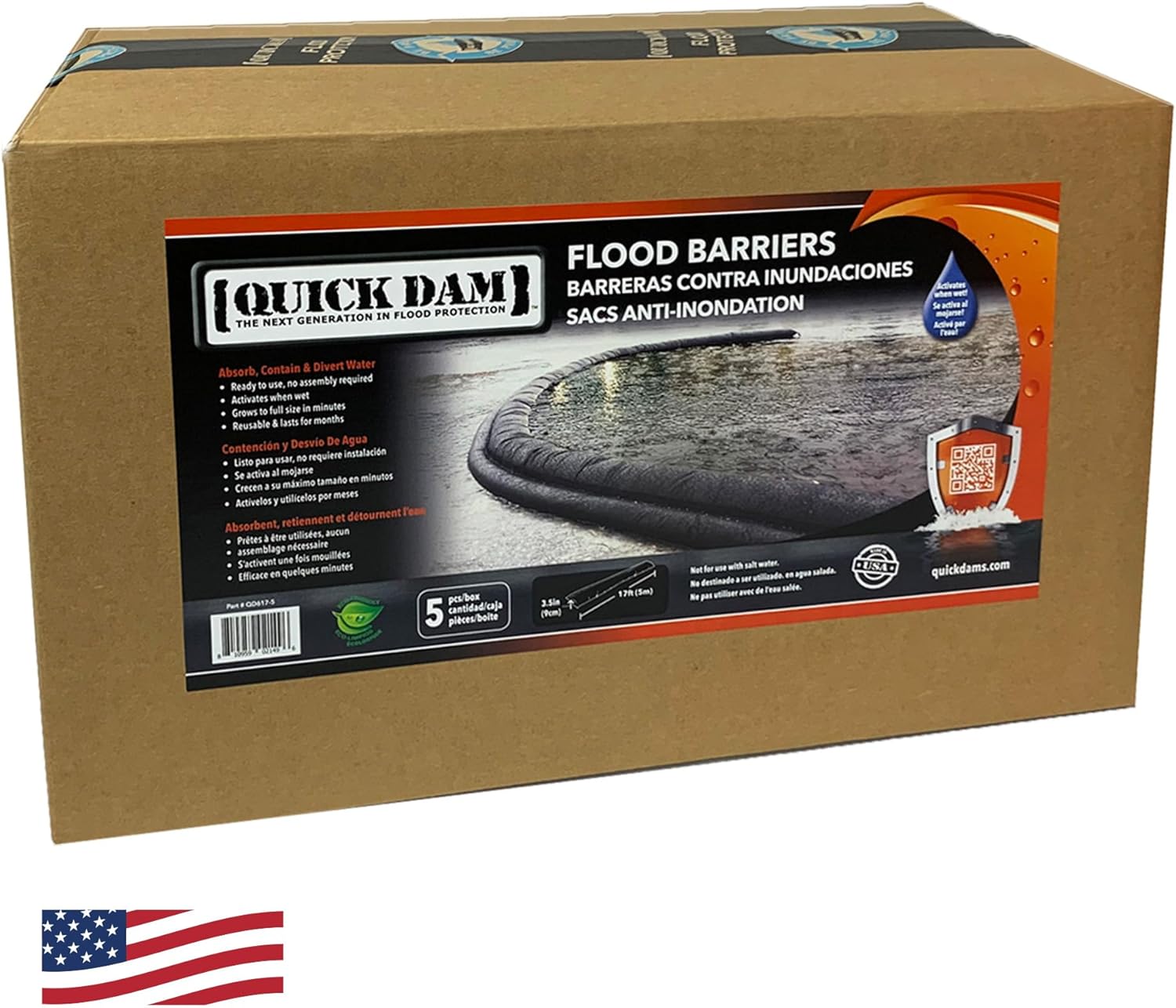 Quick Dam QD617-5 Flood Barrier, Black