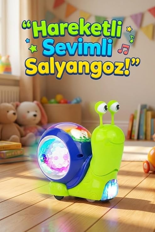 Hareketli Işıklı Müzikli Salyangoz Oyuncak - Bebek Emekleme Yardımcısı Eğitici Yürüyen Salyangoz