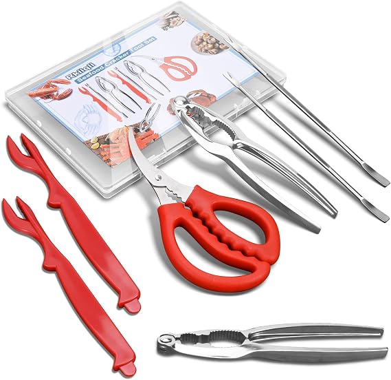 2026 Upgraded 8PCS Seafood Cracker Tool Set, Crab Crackers and Tools | Includes 2 Crab Leg Crackers, 2 Stainless Steel Crab Forks, 2 Lobster Shellers, 1 Crab Scissors and 1 Storage Box
