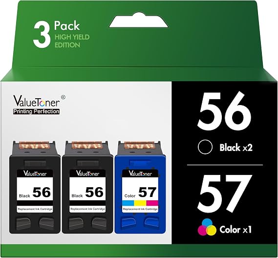 Valuetoner Remanufactured Ink Cartridge for HP 56 & 57 (3-Pack) Replacement | Works for Deskjet 5850 5650 5150, Photosmart 7150 7260 7350 7960, PSC 2510 Printer