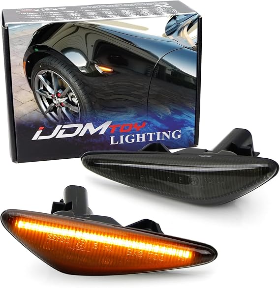iJDMTOY Smoked Lens Amber Full LED Front Side Marker Light Kit Compatible with 2016-up Mazda MX-5, 2009-2012 Mazda RX-8, 2017-up Fiat 124 Spider, Powered by 36-SMD LED, Replace OEM Sidemarker Lamps