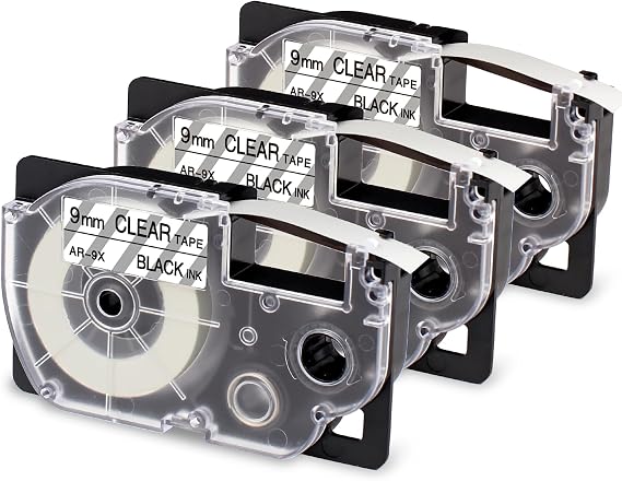 XR-9X4 Replacement for Casio Label It Tape Clear 9mm 3/8'' XR-9X2S XR-9X