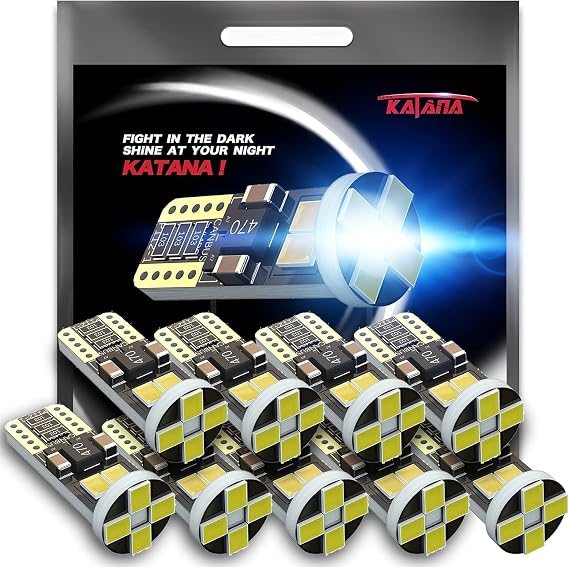 Katana T10 194 921 LED Bulbs,Dome Map Interior Door Backup Reverse License Plate Courtesy Parking Trunk Lights - CANBUS Error Free - 2835 Chips 6000K Cool White (Pack of 10)