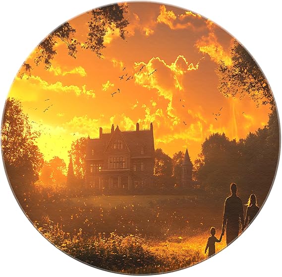 Countryside Round Area Rugs 2'Round - Glow Sunset Circle Carpets Low Pile Washable Mat for Home Office Living Room Dining Room Bathroom