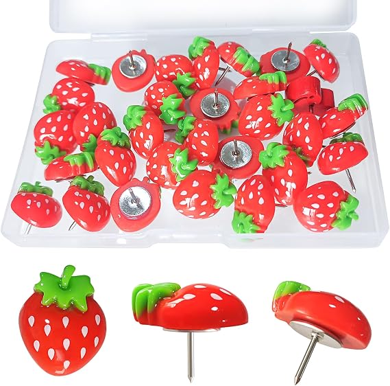 Cute Strawberry Thumb Tacks,Creative Animal Shaped Pushpins,Decorative to Paper Photo Memo Document Postcard Thumbtack,for Photo Wall,Feature Wall,Whiteboard,Bulletin Board,30Pcs (Strawberry)