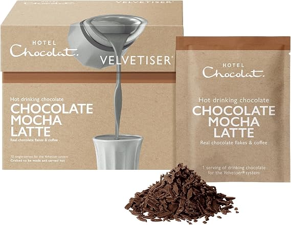 Hotel Chocolat Chocolate Mocha Latte Hot Chocolate Sachets - Luxury Chocolate Flakes - Pack of 10 Single-Serve Sachets, 310g - Suitable for Vegetarians
