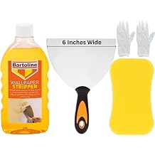 Wallpaper Remover Kit - Bundle with 500ml Bartoline Wallpaper Stripper, 6-Inch Wide Scraper, Large Sponge, and Gloves for Fast and Efficient Wallpaper Removal