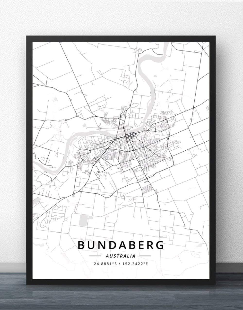 Canvas Print Wall Art Picture, Bundaberg Australia City Map Wall Art Pictures Large Posters Prints Modern Black And White City Rectangle Paintings Pop Murals Artwork For Home Decor,20X30 Cm/7.87X11.8