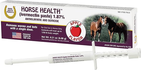 Horse Health Ivermectin Paste 1.87% Equine Dewormer for Horses, Removes Strongyles, Pinworms, Bots & Parasites in Single Dose, Ivermectin Apple Flavor, 0.21 oz | Removes Strongyles, Pinworms, Bots & Parasites in Single Dose, Ivermectin Apple Flavor