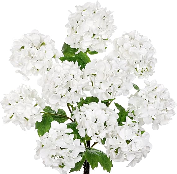 Real Touch Hydrangea Artificial Flowers 19 Tall Artificial Hydrangea Flowers Double-Headed Faux Hydrangeas, Cream Hydrangeas, Realistic Silk Hydrangea for Home Decor Weddings Arrangements-5 Branches