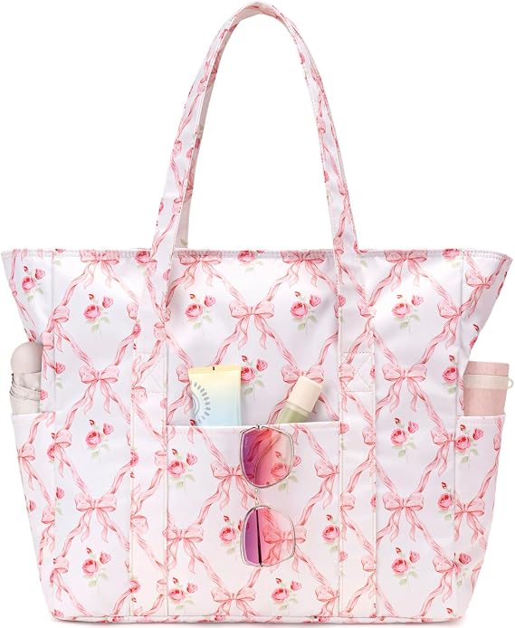 Octsky Large Beach Bags for Women - Waterproof Sandproof Beach Tote with Dual Zipper and Wet Pocket - 3 Outside Pockets