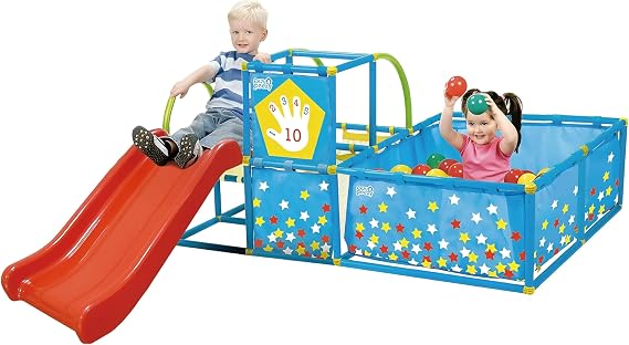 Eezy Peezy Active Play 3 in 1 Jungle Gym PlaySet Includes Slide, Ball Pit, Toss Target with 50 Colorful Balls