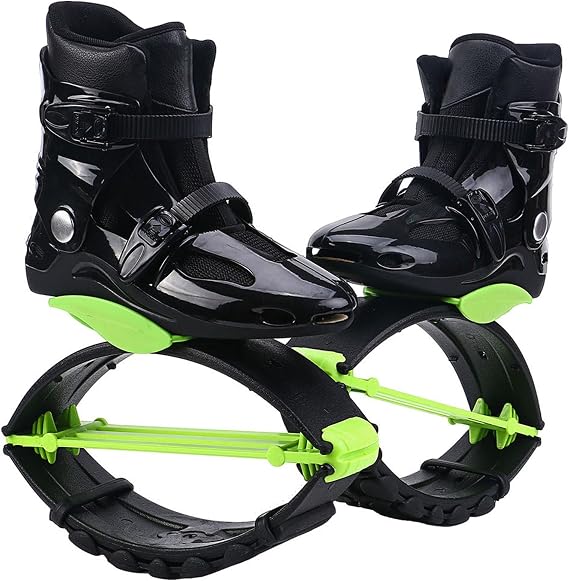 Kangaroo Jump Shoes Black and Green Fitness Bounce Boots, Unisex Sports Moon Shoes, Carrying 30-110kg