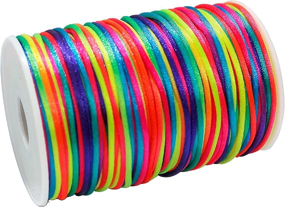 FQTANJU Satin Rattail Nylon Cord, 300 Feet 2mm Beading Satin String for Chinese Knotting, Arts and Crafts, Macrame Bracelets, Necklaces, Jewelry Making (Colorful)