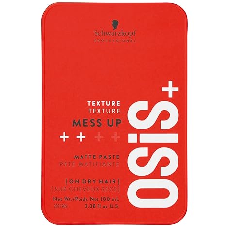OSiS+ Mess Up Matte Texture Paste, 3.38 oz Medium Hold, Dry Moldable Styling Paste - Flexible & Reworkable Styling for Defined and Messy Hair Looks